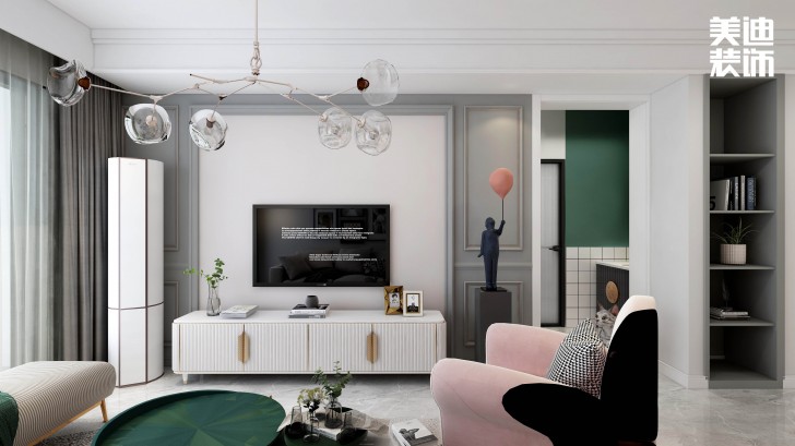 君合天璽99平方米北歐風格案例效果圖—客廳