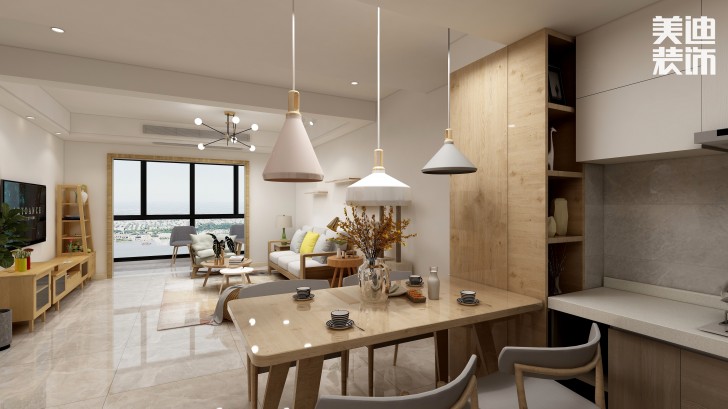 湘翰御舍88㎡日式風(fēng)格案例效果圖—餐廳