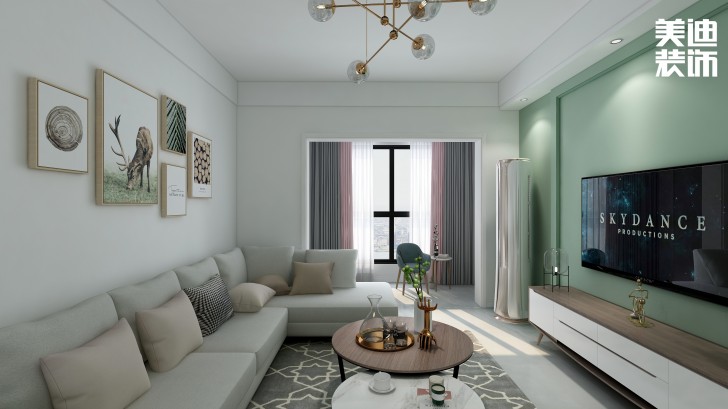 江山帝景95㎡北歐風(fēng)格案例效果圖—客廳
