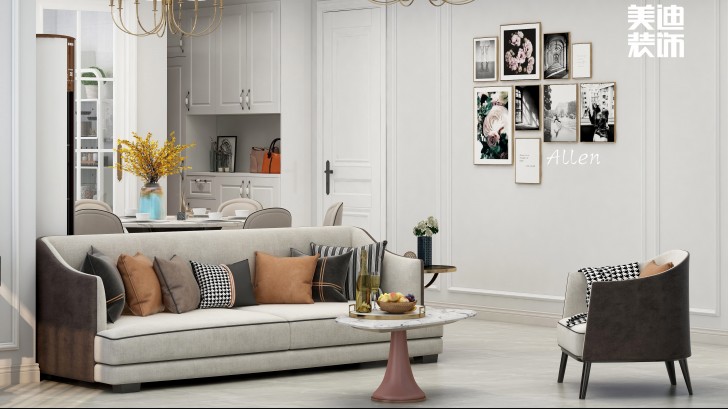 保利大都匯125㎡簡歐風格案例效果圖—客廳