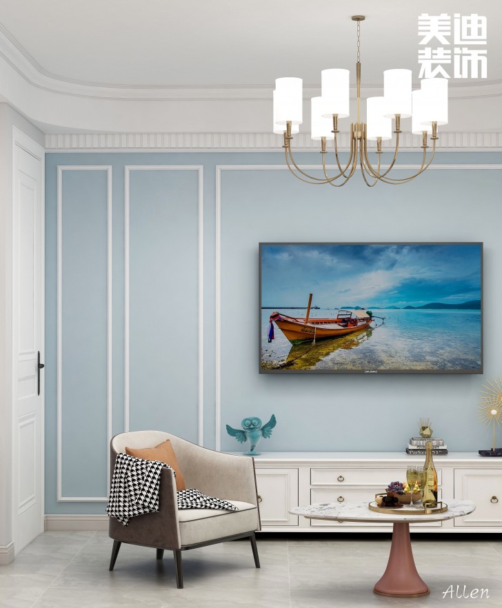 保利大都匯125㎡簡歐風格案例效果圖—客廳