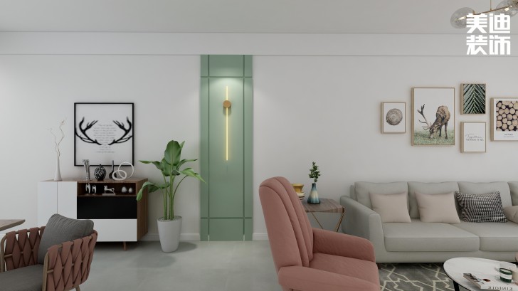 江山帝景95㎡北歐風(fēng)格案例效果圖—客廳