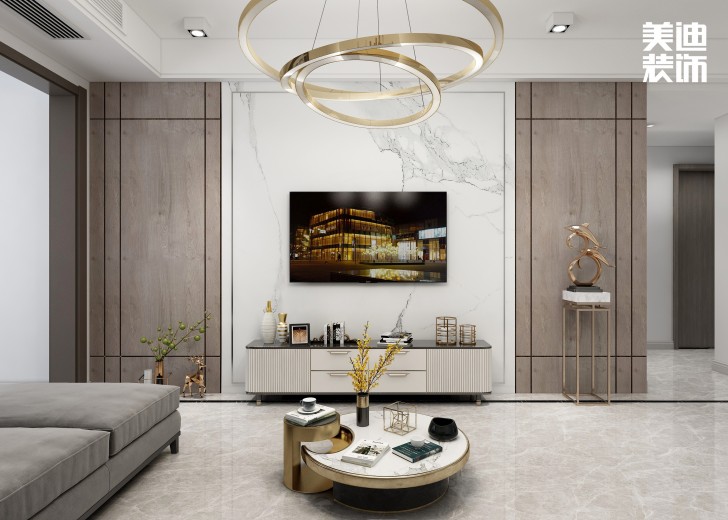 中航城100㎡現代輕奢風格案例效果圖—客廳