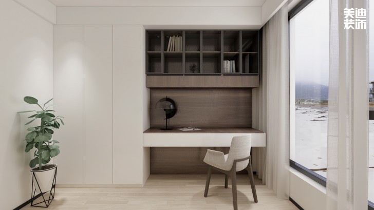 梅溪香山134㎡現(xiàn)代極簡風(fēng)格裝修案例效果圖—書房