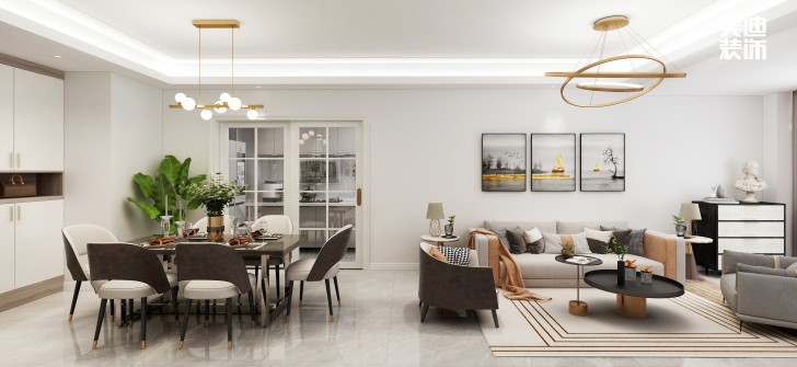 五礦萬境水岸95㎡北歐輕奢風格案例效果圖—客廳