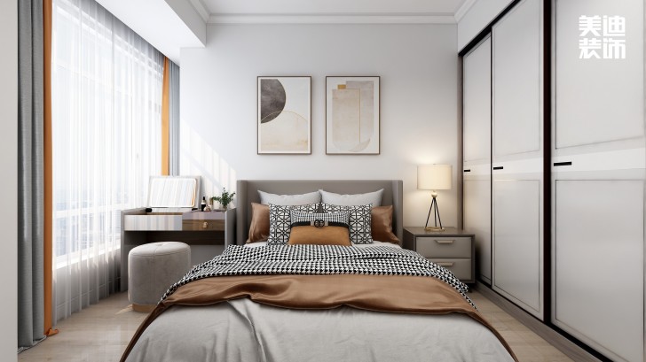 五礦萬境水岸95㎡北歐輕奢風格案例效果圖—臥室