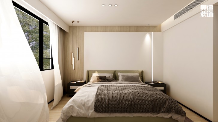 梅溪香山134㎡現(xiàn)代極簡風(fēng)格裝修案例效果圖—臥室