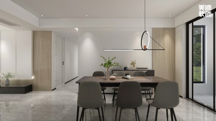 梅溪香山134㎡現(xiàn)代極簡風(fēng)格裝修案例效果圖—餐廳