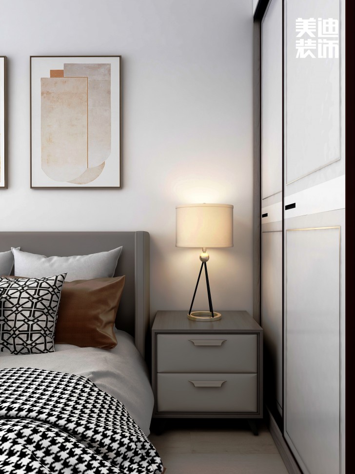 五礦萬境水岸95㎡北歐輕奢風格案例效果圖—臥室