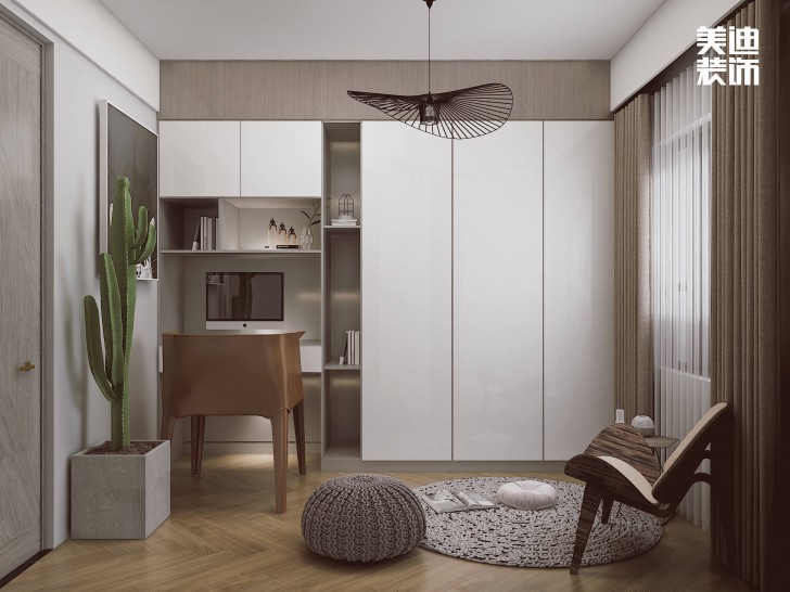 龍湖龍湖璟宸126㎡現(xiàn)代極簡(jiǎn)風(fēng)裝修案例效果圖-書房
