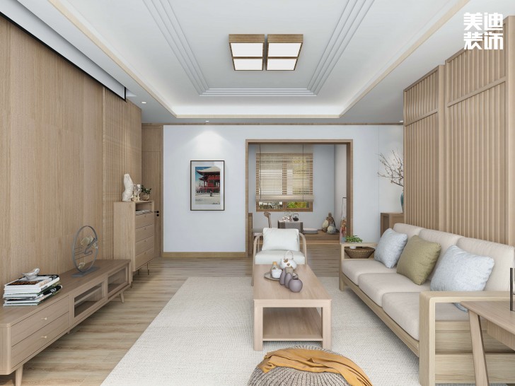 保利花園120㎡日式風裝修案例效果圖-客廳