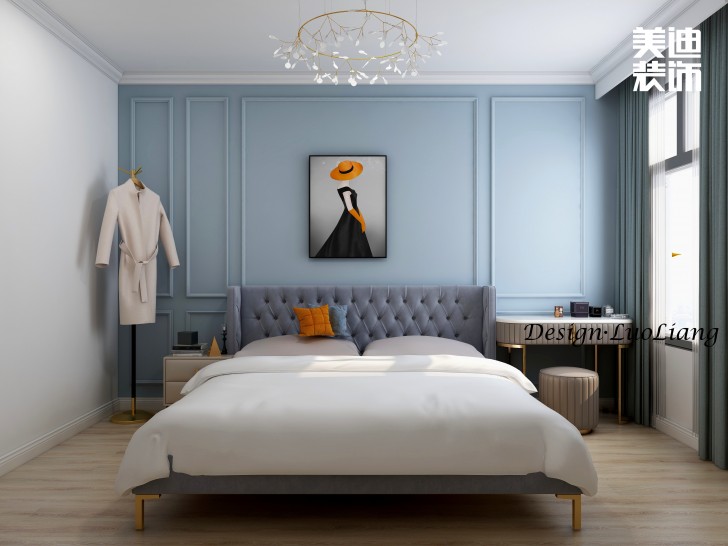長(zhǎng)房半島藍(lán)灣100㎡法式輕奢風(fēng)裝修案例效果圖-臥室