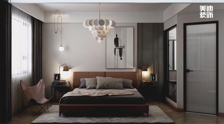 龍湖龍湖璟宸126㎡現(xiàn)代極簡(jiǎn)風(fēng)裝修案例效果圖-主臥