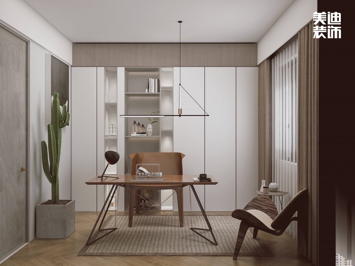 龍湖龍湖璟宸126㎡現(xiàn)代極簡(jiǎn)風(fēng)裝修案例效果圖-書房