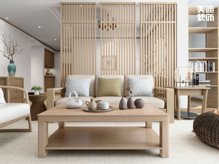 保利花園120㎡日式風裝修案例效果圖-客廳